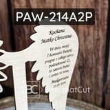 Skrzydła anioła na stojaku, wycinane laserowo ze sklejki, z grawerem na Komunię dla Matki Chrzestnej.