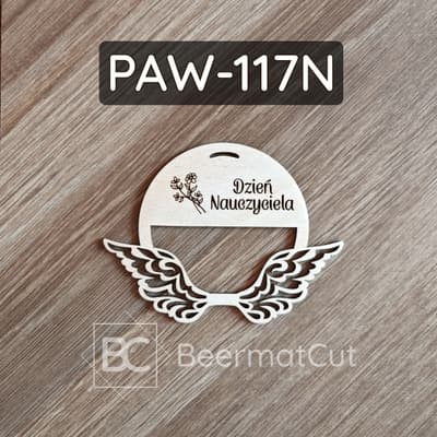 Drewniane skrzydła anioła wycinane laserowo, z grawerem Dzień Nauczyciela, do rękodzieła.