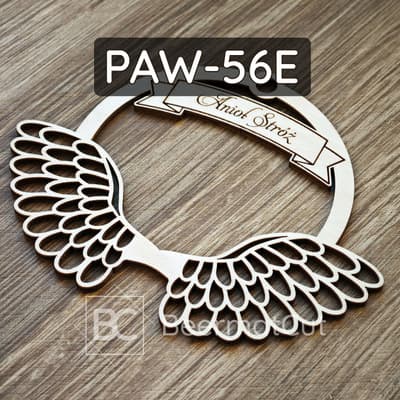 Skrzydła anioła na obręczy, sklejka laserowana, do makramy i dekoracji, z napisem "Anioł Stróż".