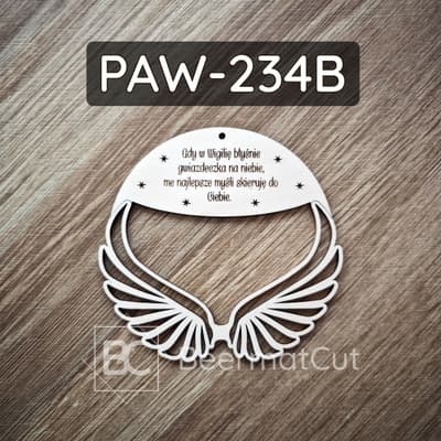 Obręcz ze skrzydłami, laserowana sklejka, baza do aniołka makramy z grawerem świątecznym.
