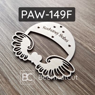Skrzydła anioła na obręczy, sklejka wycinana laserowo, z grawerem Kochanej Babci.
