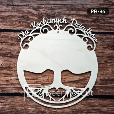 Obręcz/baza do makramy, sklejka laserowo wycinana, motyw drzewa z napisem dla Dziadków.