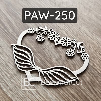 Skrzydła na obręczy wycinane laserowo ze sklejki, baza do aniołków makramowych z motywem kwiatowym.