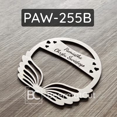 Skrzydła na obręczy ze sklejki, wycinane laserowo, pamiątka Chrztu Świętego.