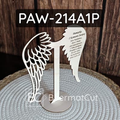 Skrzydła anioła na stojaku, wycinane laserowo ze sklejki, dekoracja na I Komunię Świętą.