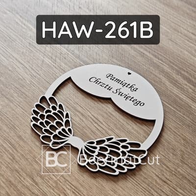 Białe skrzydła na obręczy, laserowo wycinane z HDF, pamiątka Chrztu Świętego, dekoracja.