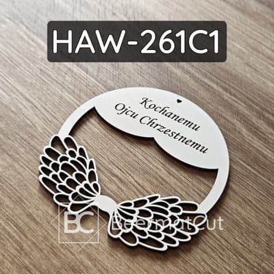 Białe skrzydła na obręczy, laserowane z HDF, z dedykacją dla Ojca Chrzestnego, do dekoracji rękodzieła.
