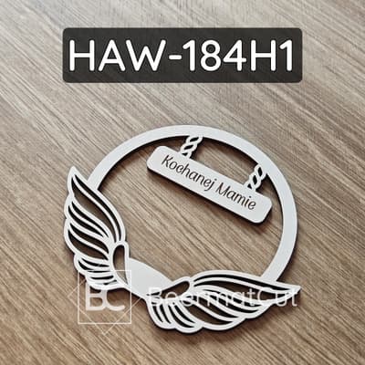 Skrzydła anioła na obręczy, laserowo wycinane HDF, dekoracja z napisem Kochanej Mamie.