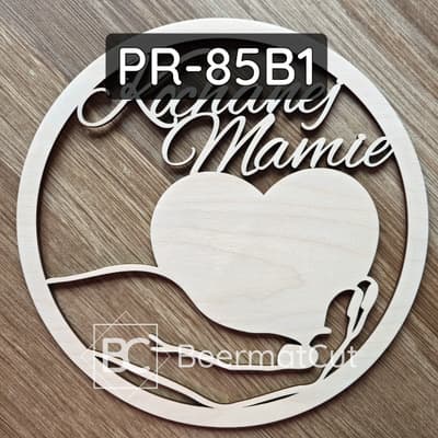 Obręcz drewniana wycinana laserowo, motyw dłoni z sercem i napisem Kochanej Mamie, baza do makramy.