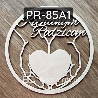 Obręcz ze sklejki wycinana laserowo, baza do makramy z dłońmi, sercem i napisem "Kochanym Rodzicom".