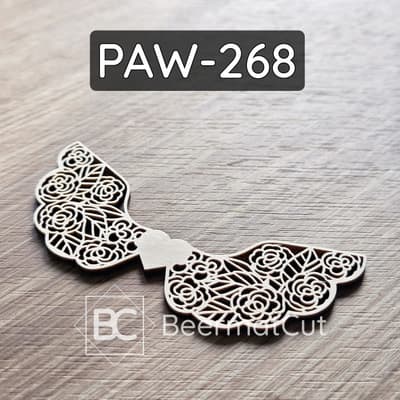 Skrzydła anioła ze sklejki, wycinane laserowo, z motywem róż, do aniołków makramowych.