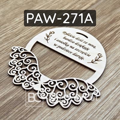Skrzydła anioła na obręczy ze sklejki wycinanej laserowo, z grawerem podziękowania, dekoracja.