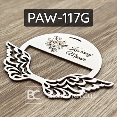 Skrzydła anioła na obręczy, sklejka wycinana laserowo, dekoracja z grawerem "Kochanej Mamie".