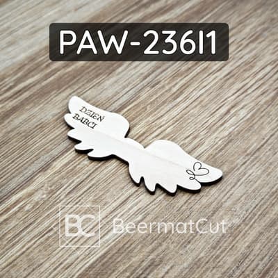 Skrzydła anioła ze sklejki wycinane laserowo, z grawerem Dzień Babci, do makramy.