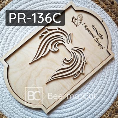 Baza do makramy ze sklejki wycinanej laserowo, pamiątka I Komunii Świętej ze skrzydłami.