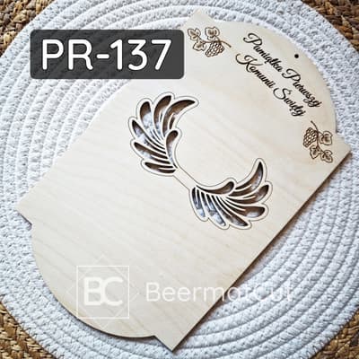 Baza do makramy ze sklejki wycinanej laserowo, pamiątka Pierwszej Komunii Świętej ze skrzydłami.