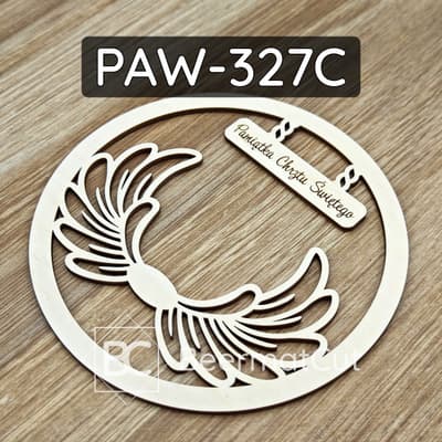 Skrzydła na obręczy, wycinane laserowo ze sklejki, pamiątka Chrztu Świętego.