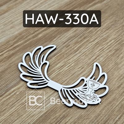 Skrzydła anioła wycinane laserowo ze sklejki, do makramy z motywem eucharystycznym.