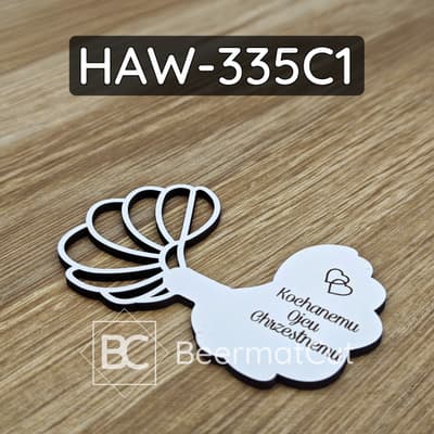 Skrzydła anioła, wycinane laserowo ze sklejki, z personalizowaną zawieszką dla Ojca Chrzestnego.