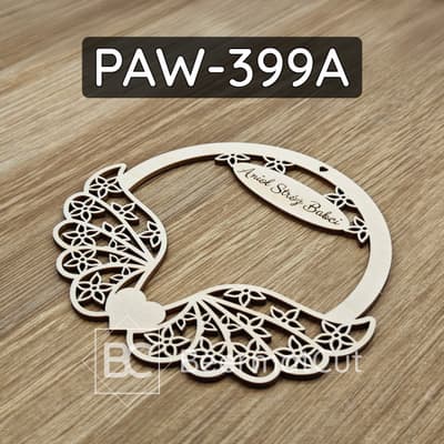 Skrzydła na obręczy, laserowo wycinana sklejka, do aniołków z grawerem Anioł Stróż Babci.