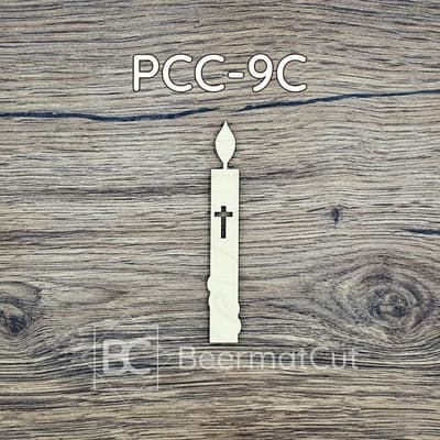 Gromnica, drewniana ozdoba świeca wycinana laserowo, z krzyżem, na Komunię i Chrzest.