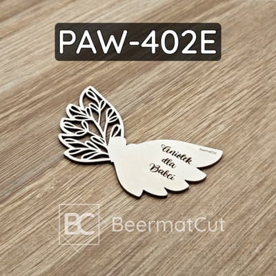 Skrzydło anioła ze sklejki wycinanej laserowo z grawerem "Aniołek dla Babci" do rękodzieła.