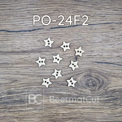 Zestaw guzików ze sklejki wycinanej laserowo w kształcie gwiazdek do rękodzieła.