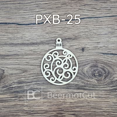 Bombka choinkowa wycinana laserowo ze sklejki z ażurowym wzorem do dekoracji świątecznych.