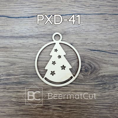 Obręcz bombka drewniana laserowo wycinana z motywem choinki, baza do makramy.