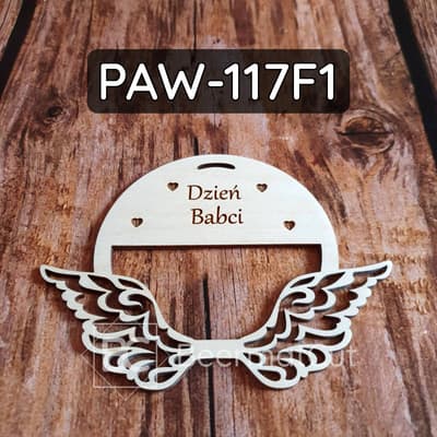 Skrzydła anioła na obręczy ze sklejki wycinanej laserowo, z napisem Dzień Babci.